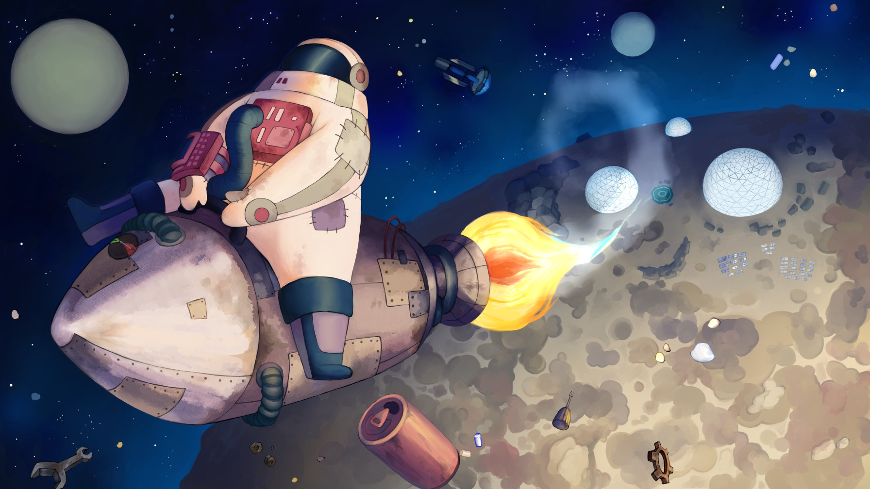 Stylized spaceship made from scrap.