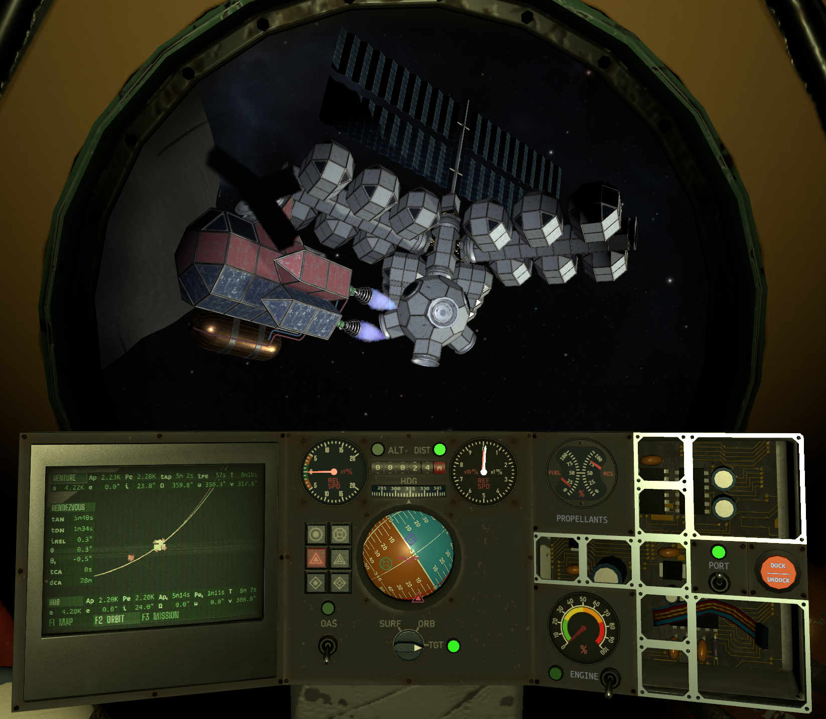 A view on the cockpit, featuring modular control panels