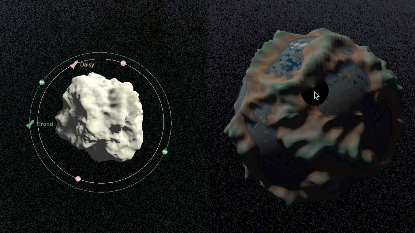 Screenshot of early procedurally-generated celestial body