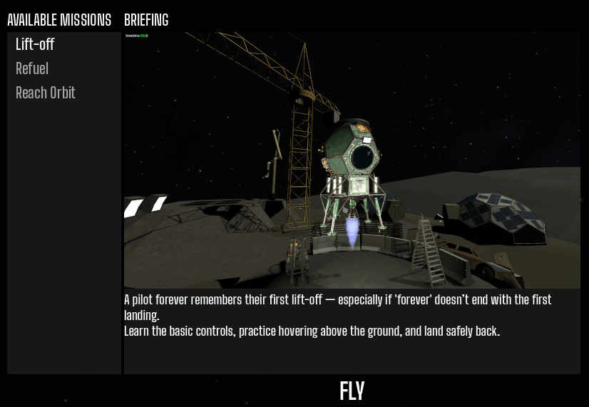 A screenshot of the tutorial missions selector